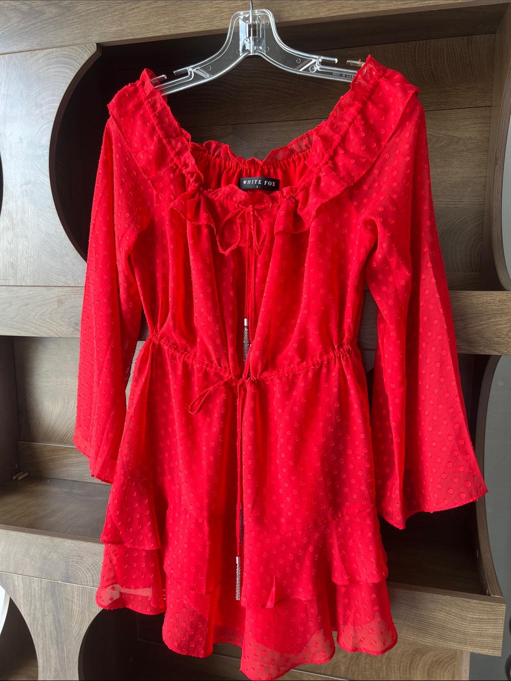 White Fox Women’s Red Ruffle Tie-Waist Dress